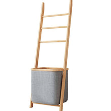 טען את התמונה לגלריה , סולם תלייה מעץ המשלב סל כביסה עשוי בד, 3 מוטות תלייה עשויים במבוק חזק