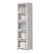 טען את התמונה לגלריה , כוננית אחסון מבמבוק לבן איכותי המשלבת 5 תאי אחסון חצי שקופים