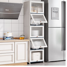 טען את התמונה לגלריה , כוננית אחסון מבמבוק לבן איכותי המשלבת 5 תאי אחסון חצי שקופים