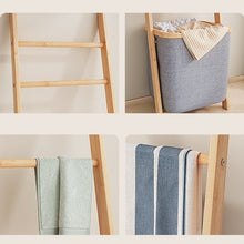 טען את התמונה לגלריה , סולם תלייה מעץ המשלב סל כביסה עשוי בד, 3 מוטות תלייה עשויים במבוק חזק