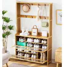 טען את התמונה לגלריה , יחידת כניסה מושלמת מבמבוק המשלבת תלייה ומקום אחסון לנעליים