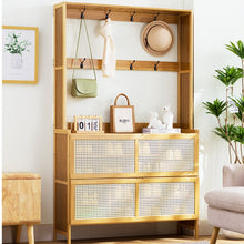 טען את התמונה לגלריה , יחידת כניסה מושלמת מבמבוק המשלבת תלייה ומקום אחסון לנעליים