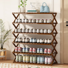 טען את התמונה לגלריה , יחידת אחסון נעליים מתקפלת Ajuda עשויה במבוק המשלבת 6 מדפי אחסון ותצוגה