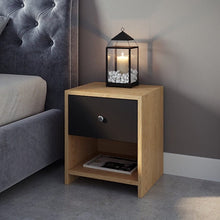 טען את התמונה לגלריה , שידה בצבע אלון עם מגירה שחורה