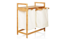 טען את התמונה לגלריה , סל כביסה שני תאים נשלפים עשוי במבוק משולב מדף אחסון