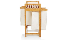 טען את התמונה לגלריה , סל כביסה שני תאים נשלפים עשוי במבוק משולב מדף אחסון