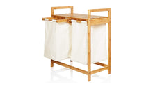 טען את התמונה לגלריה , סל כביסה שני תאים נשלפים עשוי במבוק משולב מדף אחסון