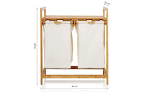 טען את התמונה לגלריה , סל כביסה שני תאים נשלפים עשוי במבוק משולב מדף אחסון