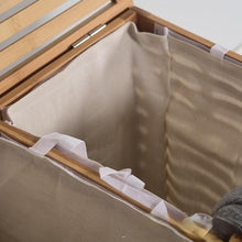 טען את התמונה לגלריה , סל כביסה מחולק ל-2 תאים עשוי במבוק המשלב סל מבד נשלף ומכסה לסגירה