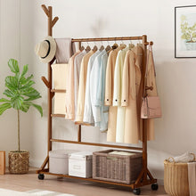 טען את התמונה לגלריה , יחידת תלייה ואחסון ניידת Efi עשויה במבוק, המשלבת מוטות תלייה ומדפי אחסון