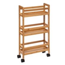 טען את התמונה לגלריה , עגלת אחסון ניידת שלושה מדפים עשויה מעץ במבוק חזק ועמיד