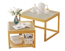 טען את התמונה לגלריה , זוג שולחנות לסלון מודולאריים מבמבוק איכותי משולב אקריליק
