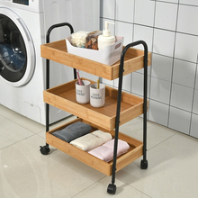 טען את התמונה לגלריה , עגלת אחסון והגשה בעלת שלושה מדפי במבוק איכותיים