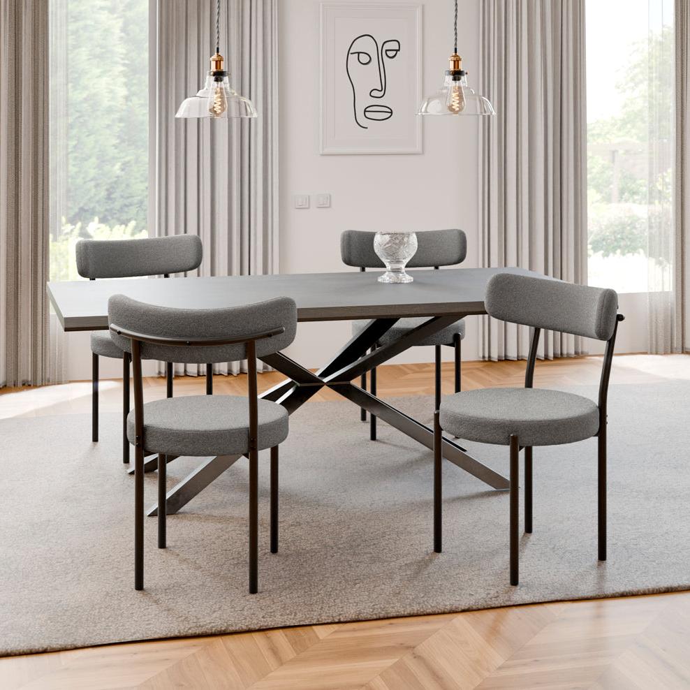 רביעיית כיסאות פינת אוכל מהודרים ומודרניים באפור