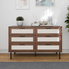 טען את התמונה לגלריה , שידת שש מגירות מודרנית דמוי ראטן באגוז
