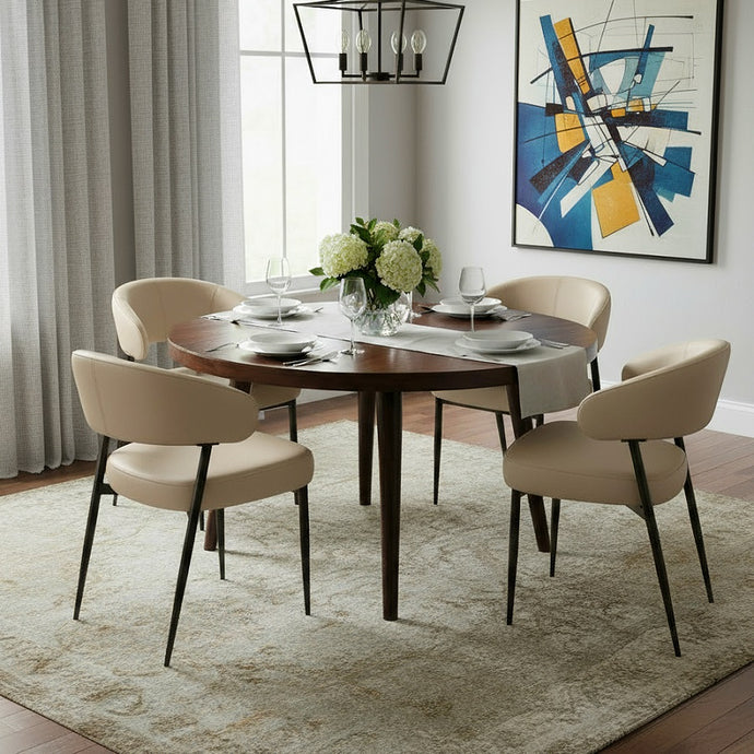 רביעית כיסאות פינת אוכל עם משענת בגימור דמוי עור יוקרתי צבע בז'