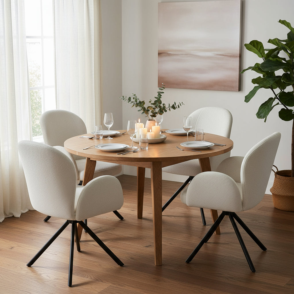 רביעית כיסאות פינת אוכל מסתובבים בלבן שמנת