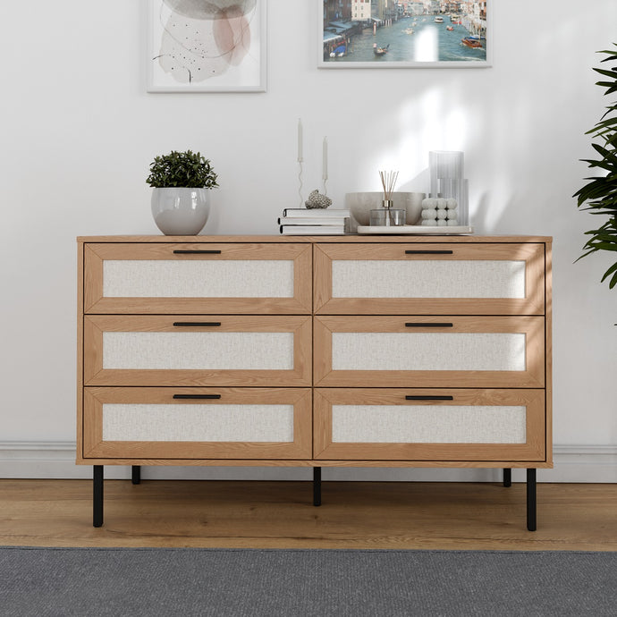 שידת שש מגירות מודרנית בשילוב מגירות דמוי ראטן אלון