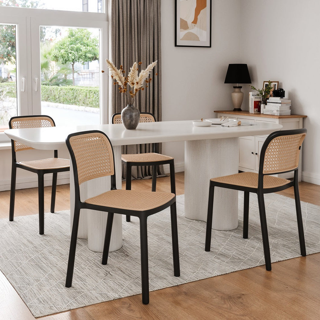 רביעית כיסאות שחור דמוי ראטן