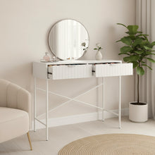 טען את התמונה לגלריה , שידת איפור אלגנטית משולבת מראה בגוון לבן רך מגירות פתוחות
