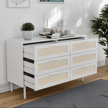 טען את התמונה לגלריה , שידת שש מגירות מודרנית דמוי ראטן מגירות פתוחות בצבע לבן 
