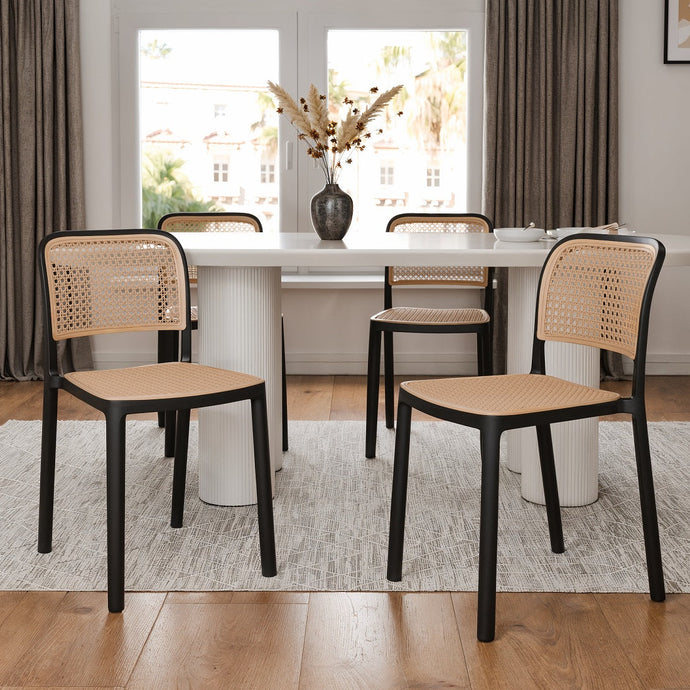 רביעית כיסאות שחור דמוי ראטן