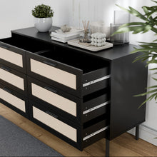 טען את התמונה לגלריה , שידת שש מגירות מודרנית דמוי ראטן  שחור מבט מקרוב 
