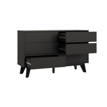 טען את התמונה לגלריה , קומודת שש מגירות מודרנית בשחור מגירות פתוחות
