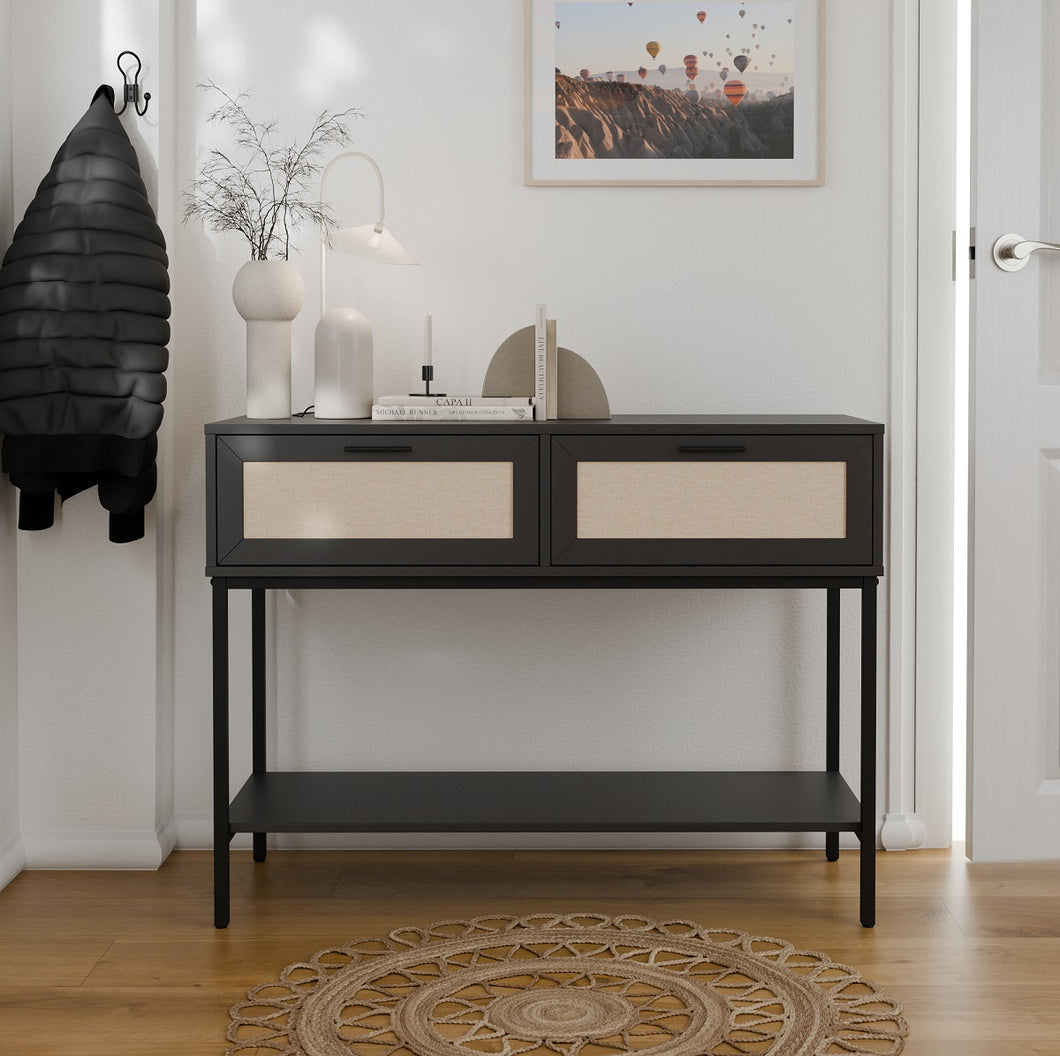 קונסולת כניסה מעוצבת בסגנון ראטן צבע שחור