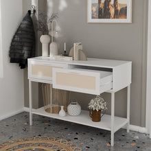 טען את התמונה לגלריה , קונסולת כניסה מעוצבת בסגנון ראטן צבע לבן מגירה פתוחה
