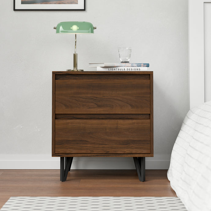 שידת לילה אלגנטית עם 2 מגירות באגוז