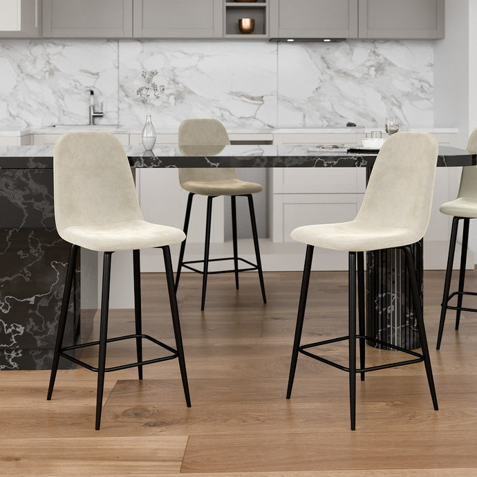 כיסא בר מעוצב מקטיפה צבע שמנת