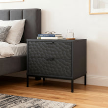 טען את התמונה לגלריה , שידת לילה יוקרתית עם 2 מגירות רחבות צבע שחור
