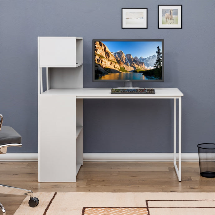 שולחן מחשב מודרני כולל מדפים מובנים לבן