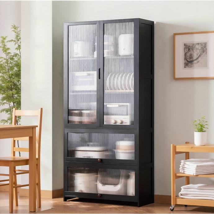 ארון אחסון מבמבוק משולב דלתות אקריליק למטבח ולבית