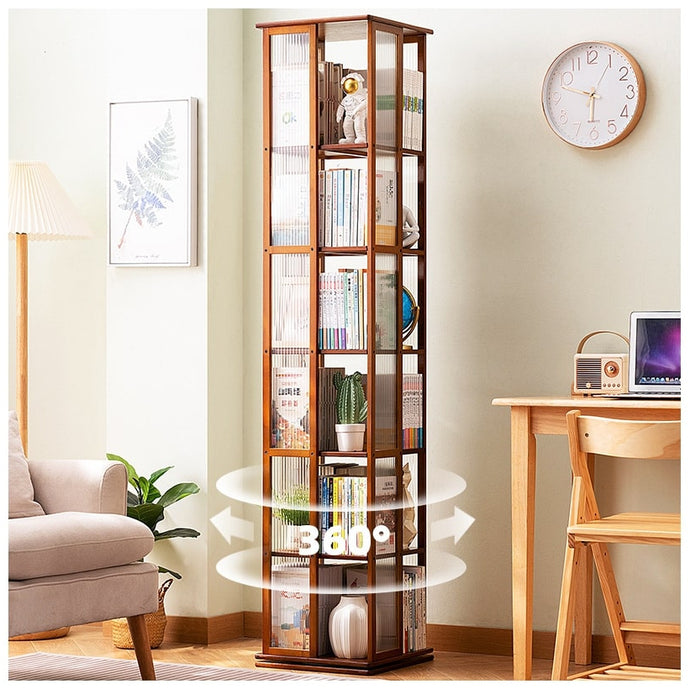 ארונית אחסון וספרייה עשויה במבוק מסתובבת 360°