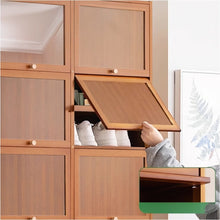 טען את התמונה לגלריה , ארון נעליים מבמבוק לכ96 זוגות בצבע עץ מקרוב
