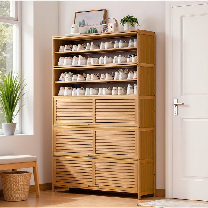 ארון נעליים מבמבוק עם 5 דלתות ו10 מדפי אחסון 