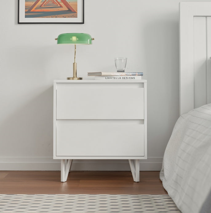 שידת לילה אלגנטית עם 2 מגירות בלבן
