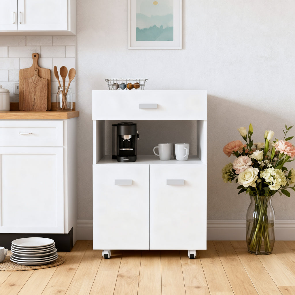 ארון מטבח נייד רב שימושי בצבע לבן יוקרתי