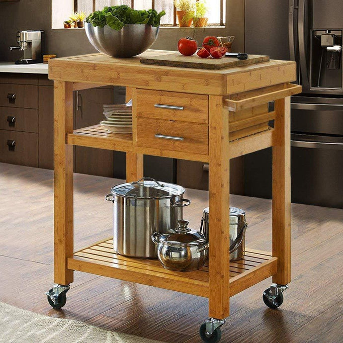 אי בוצר למטבח, נייד על גלגלים, מתאים לשימוש כאי קטן, משולב משטח בוצר עשוי עץ מלא