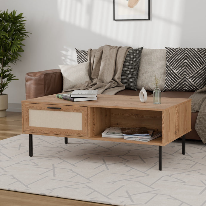 שולחן סלון מרהיב עם מגירה בסגנון ראטן אלון