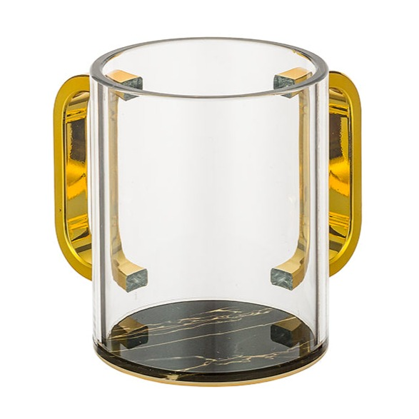 נטלה אקרילית מהודרת שקופה עם בסיס שיש שחור וידיות זהב