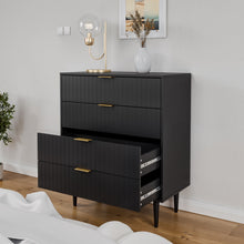 טען את התמונה לגלריה , קומודה ארבע מגירות יוקרתית שחור מגירות פתוחות
