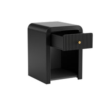 טען את התמונה לגלריה , שידת לילה מעוצבת בגימור יוקרתי צבע שחור מגירה פתוחה
