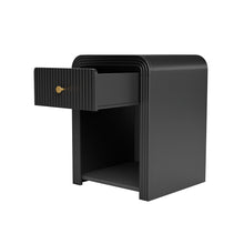 טען את התמונה לגלריה , שידת לילה צד בגימור יוקרתי צבע שחור מגירה פתוחה
