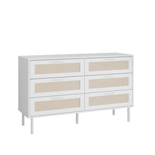 טען את התמונה לגלריה , שידת שש מגירות מודרנית דמוי ראטן בלבן
