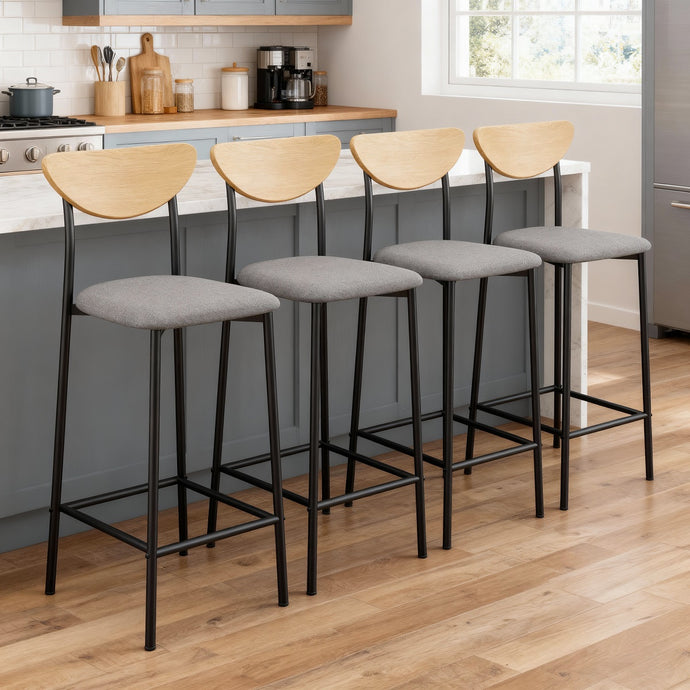 רביעית כיסאות בר מרופדים באפור