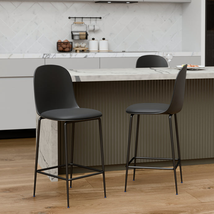 כיסא בר מרופד בעור תעשייתי שחור